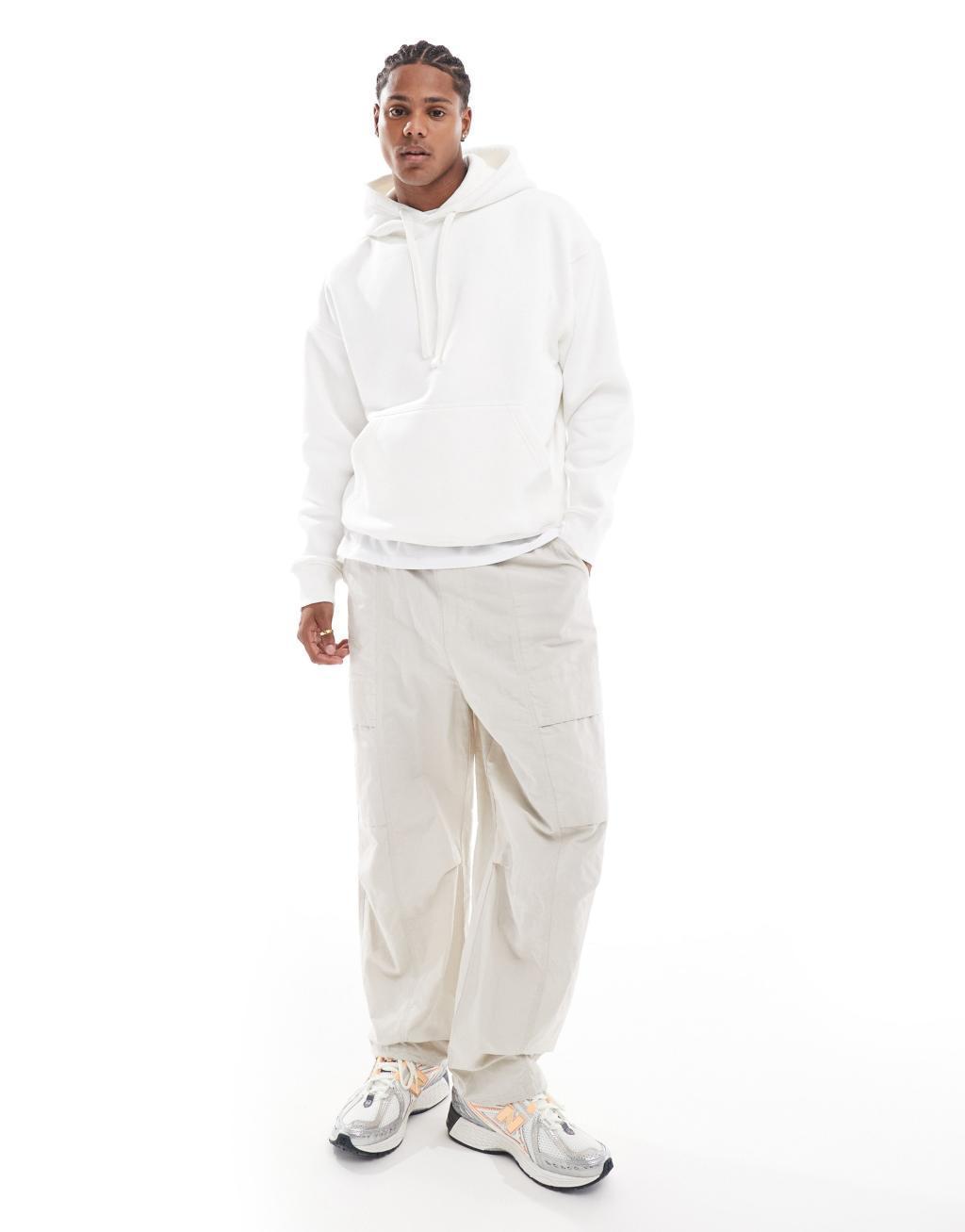Pull&Bear basic hoodie in white Product Image