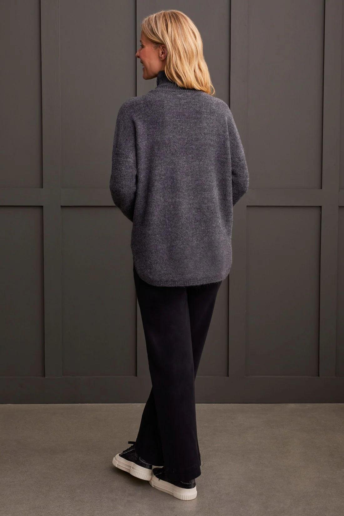 Textured Mock Neck Sweater- Charcoal Product Image