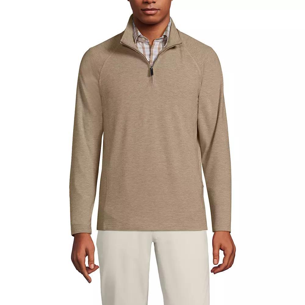 Men's Lands' End Long Sleeve Raglan French Terry Quarter Zip Sweatshirt, Size: XL, Dark Camel Grey Product Image