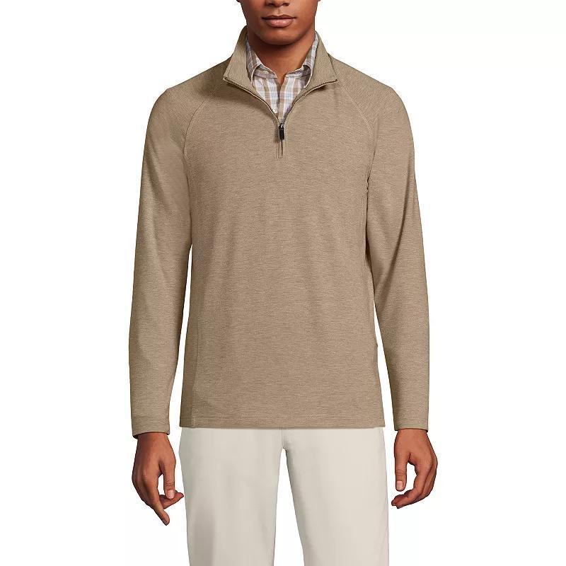 Men's Lands' End Long Sleeve Raglan French Terry Quarter Zip Sweatshirt, Size: XL, Dark Camel Grey Product Image