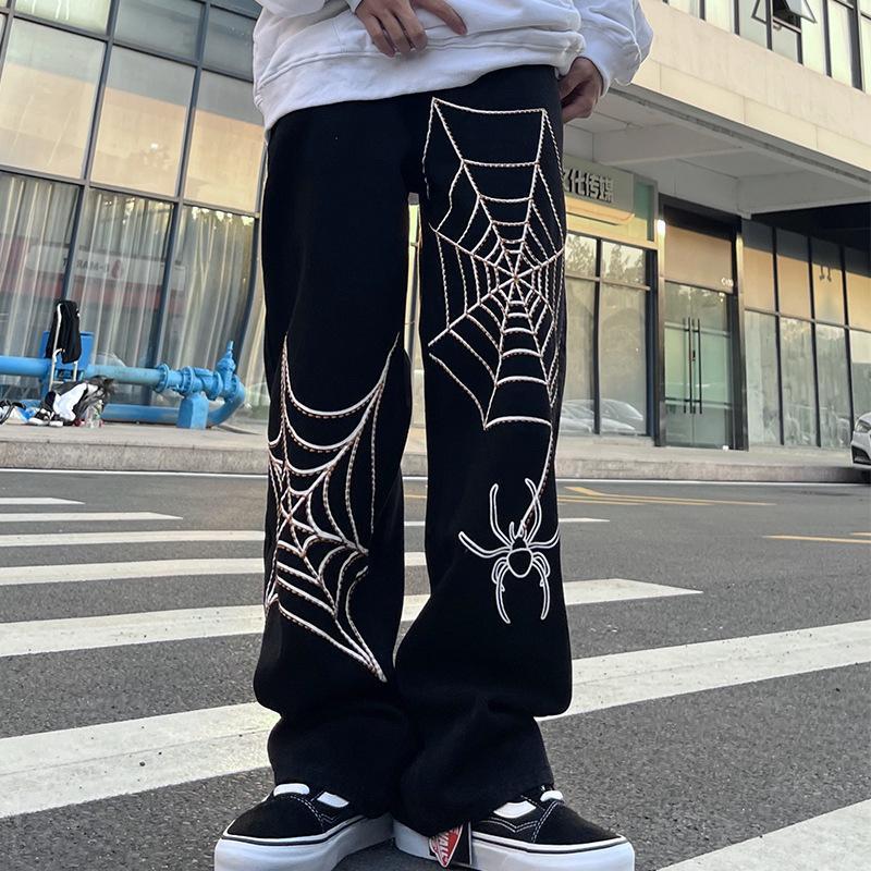 Sopula Black Spiderweb Wide-Leg Jeans Product Image