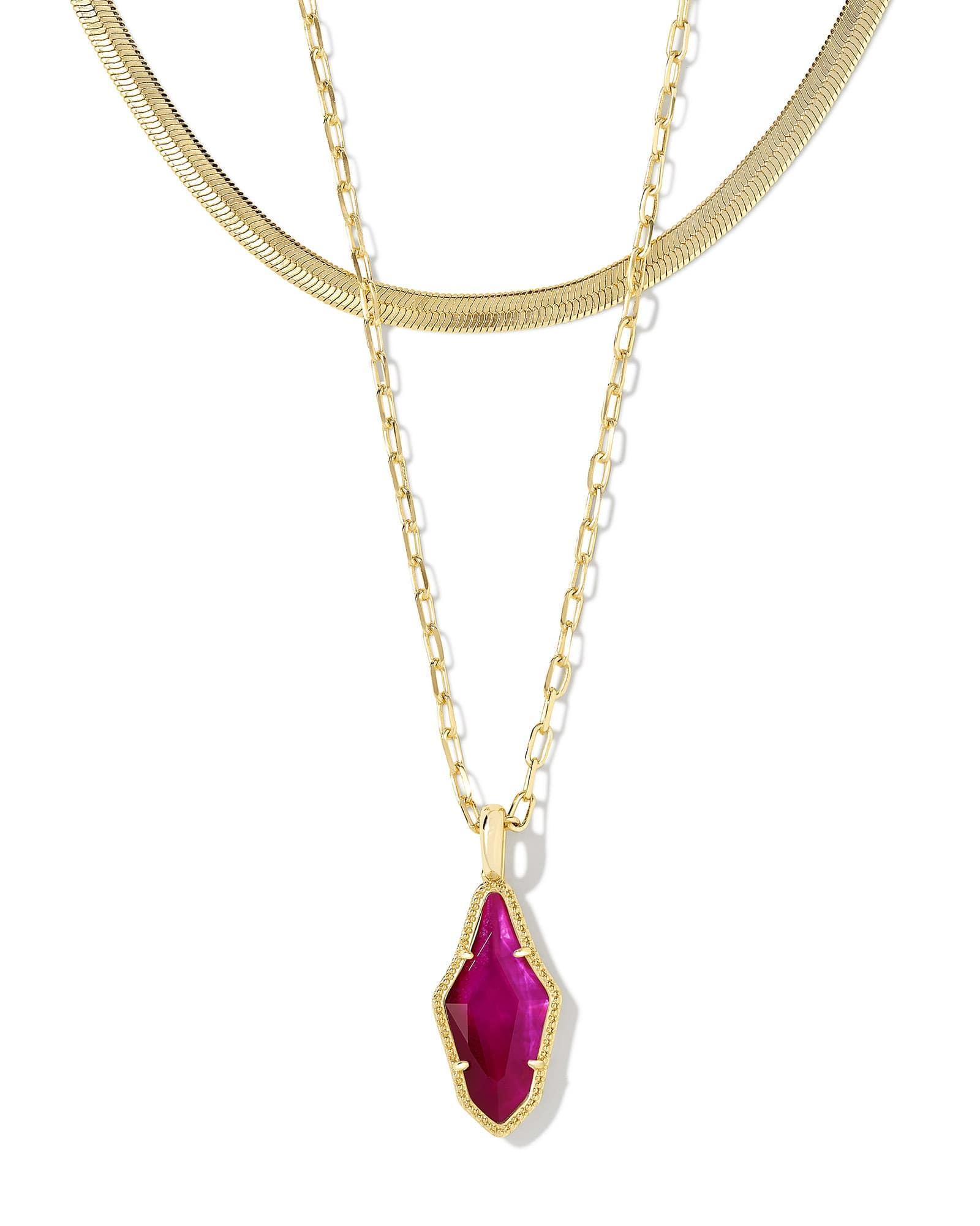 Evelyn Gold Multi Strand Necklace in Dark Magenta Illusion Product Image
