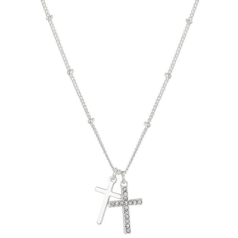 Brilliance Preciosa Crystal Double Cross Beaded Necklace, Womens Silver Tone Product Image