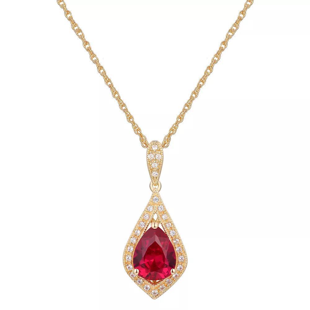 14k Gold Over Sterling Silver Gemstone With Lab-Created White Sapphire Accents Pendant Necklace, Women's, Size: 18", Created Red Product Image