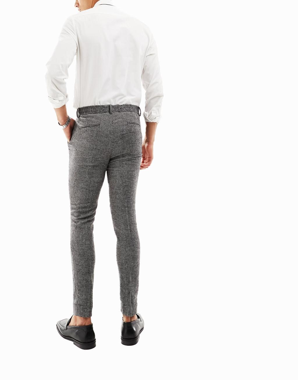 ASOS DESIGN wedding super skinny wool mix suit pants in monochrome puppytooth Product Image