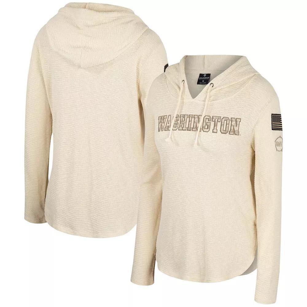 Women's Colosseum Cream Washington Huskies OHT Military Appreciation Casey Raglan Long Sleeve Hoodie T-Shirt, Size: Small, Beige Product Image