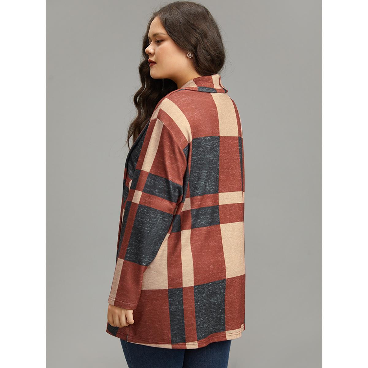 Plus Size Plaid Contrast Open Front Kimono Women Multicolor Elegant Contrast Dailywear Kimonos BloomChic 26/4X Product Image