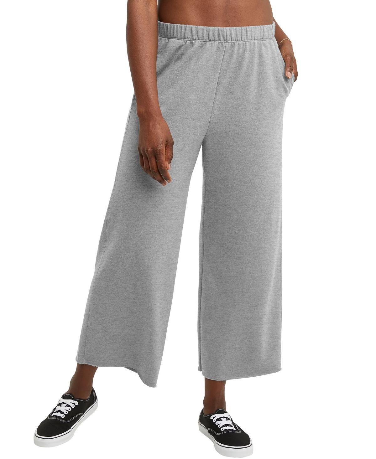 Hanes Originals Womens French Terry Wide Leg Cropped Pants Natural XL Product Image