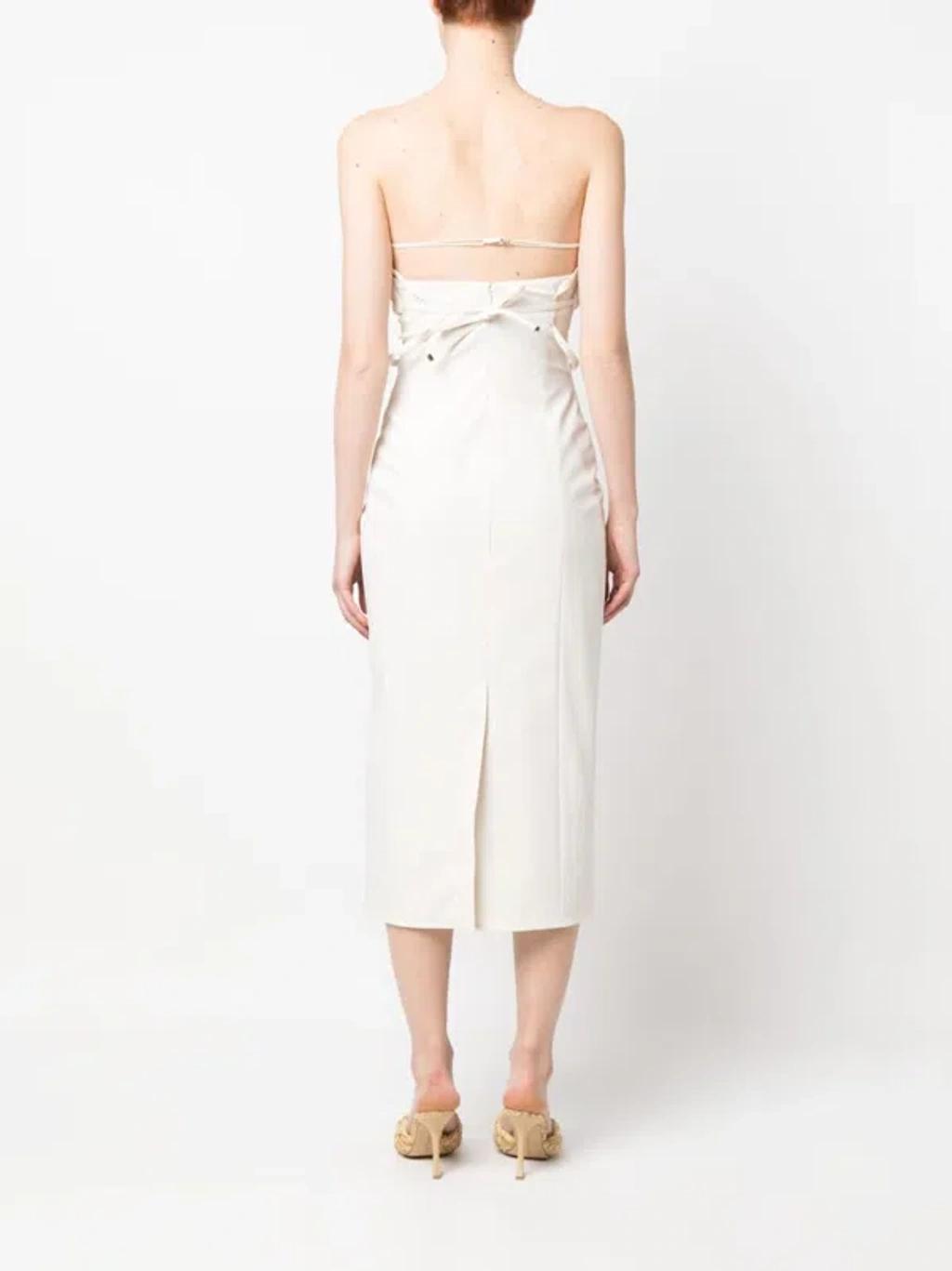 JACQUEMUS Strapless Ruffled Cutout Twill Midi Dress In White Product Image