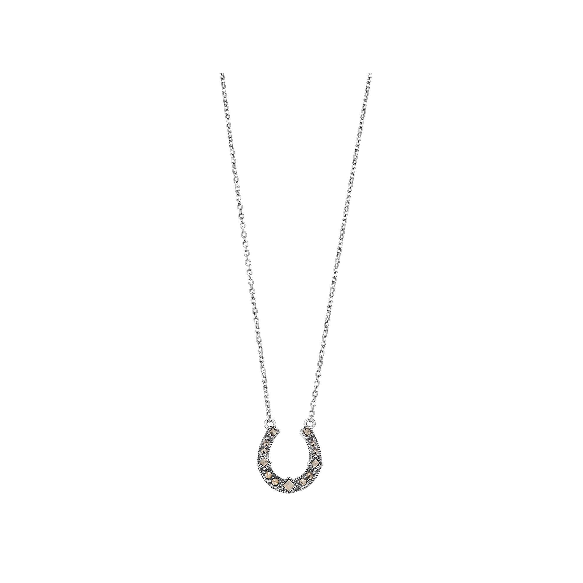 Lavish by TJM Sterling Silver Marcasite Lucky Horse Shoe Pendant Necklace, Women's, Size: 18" Product Image