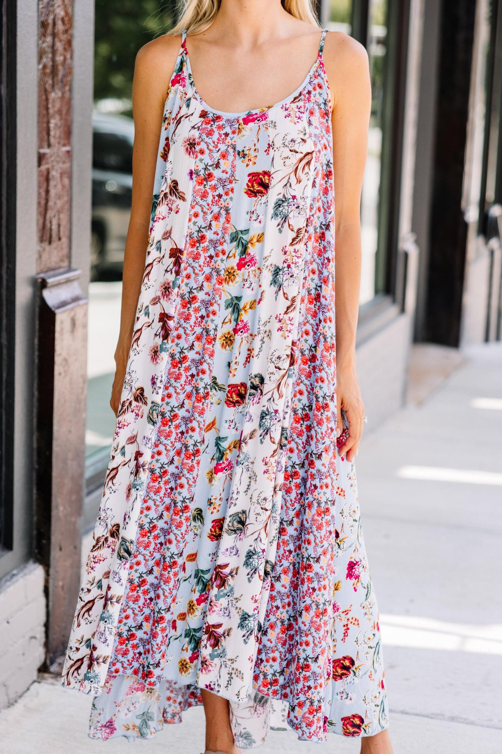 Live The Dream Sky Blue Floral Midi Dress Female Product Image