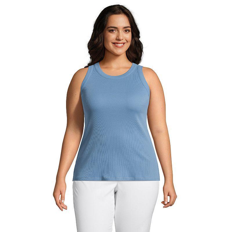 Plus Size Lands End Ribbed Crewneck Tank Top, Womens Gray Grey Product Image