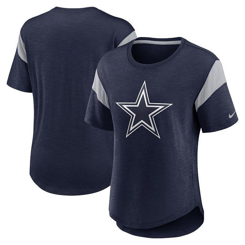Women's Nike Heather Navy Dallas Cowboys Primary Logo Fashion Top, Size: Small, Blue Product Image