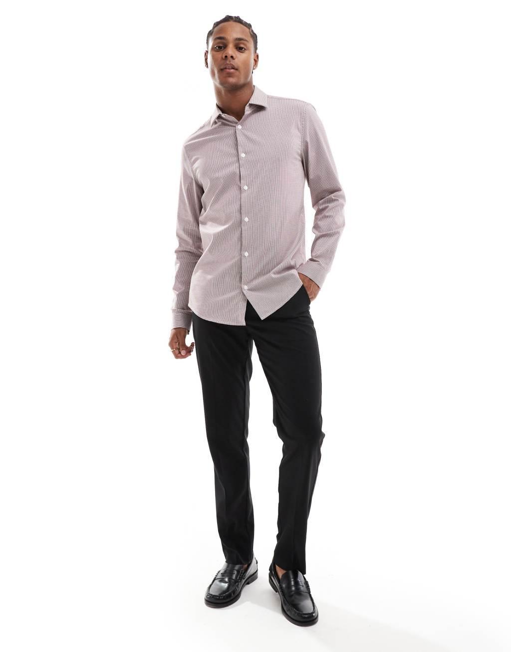 ASOS DESIGN slim shirt in white and burgundy microcheck Product Image