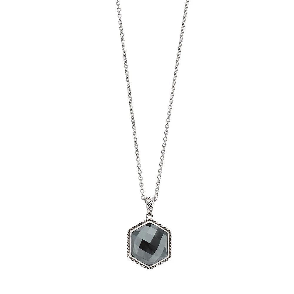 SIRI USA by TJM Sterling Silver Hematite Hexagon Pendant Necklace, Women's, Size: 18" Product Image
