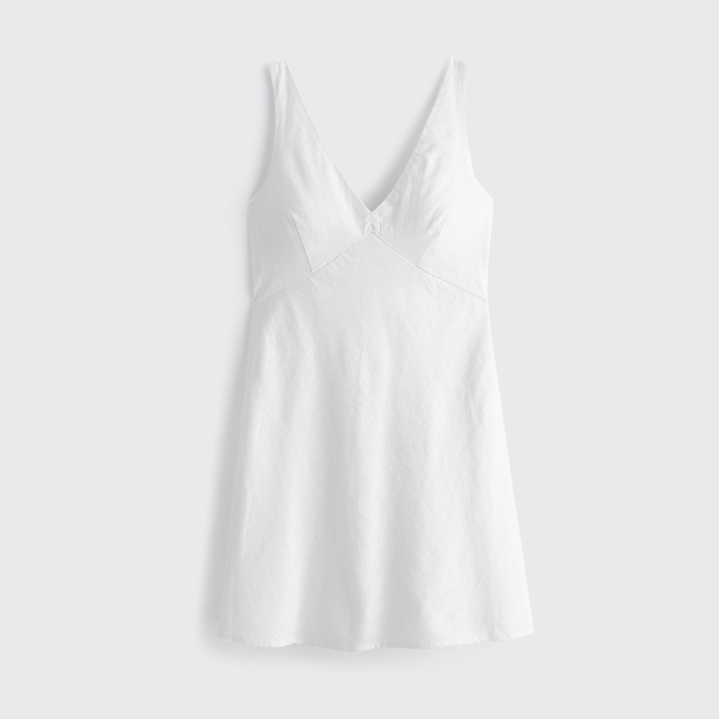 V-Neck Linen-Blend Mini Dress Product Image