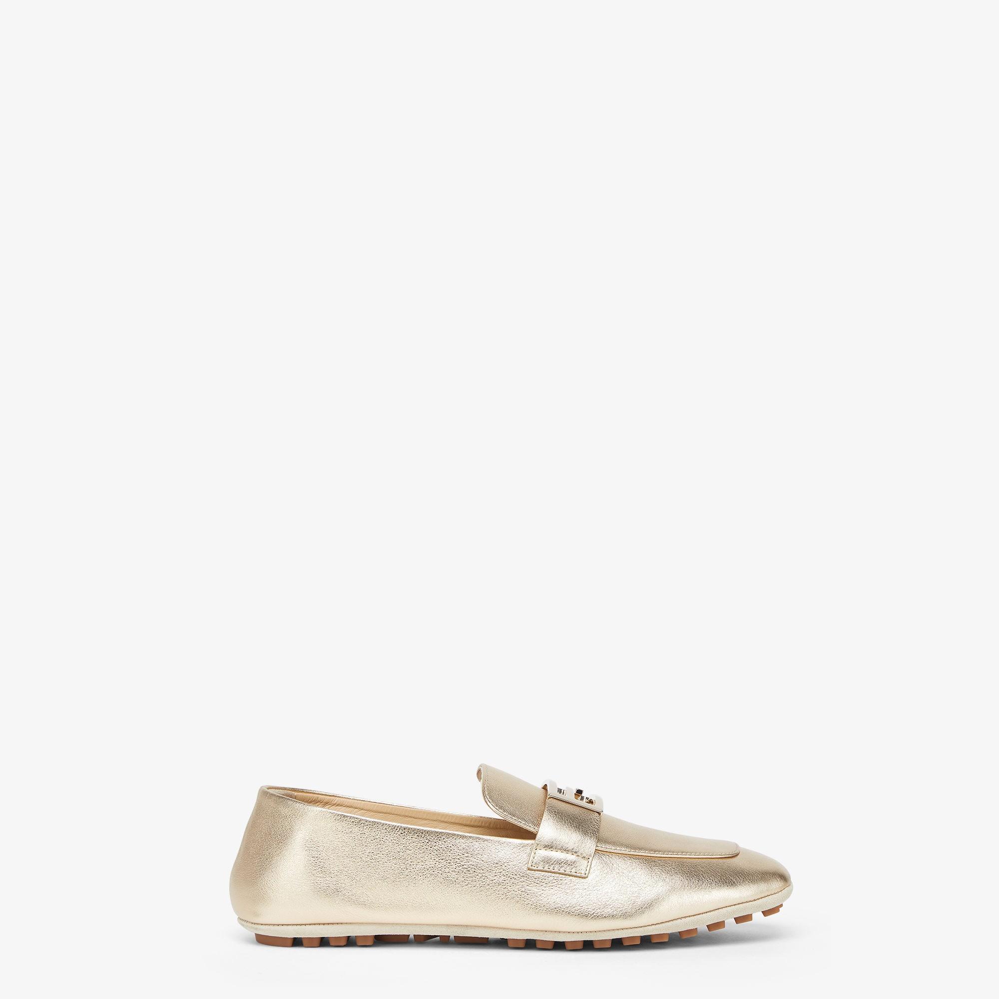 BaguetteMetallic champagne-colored leather loafers Product Image