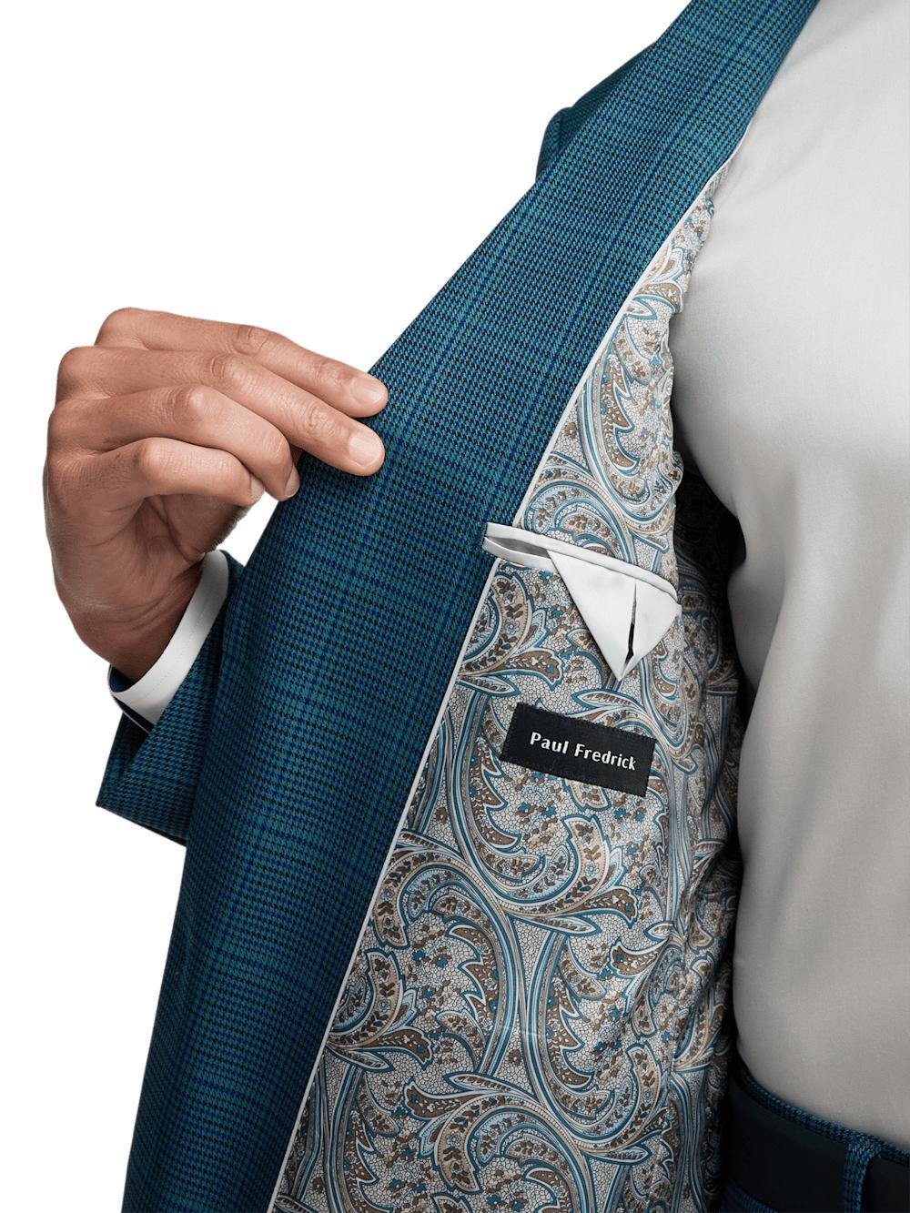 Microfiber Houndstooth Notch Lapel Suit Jacket - Navy/blue Product Image
