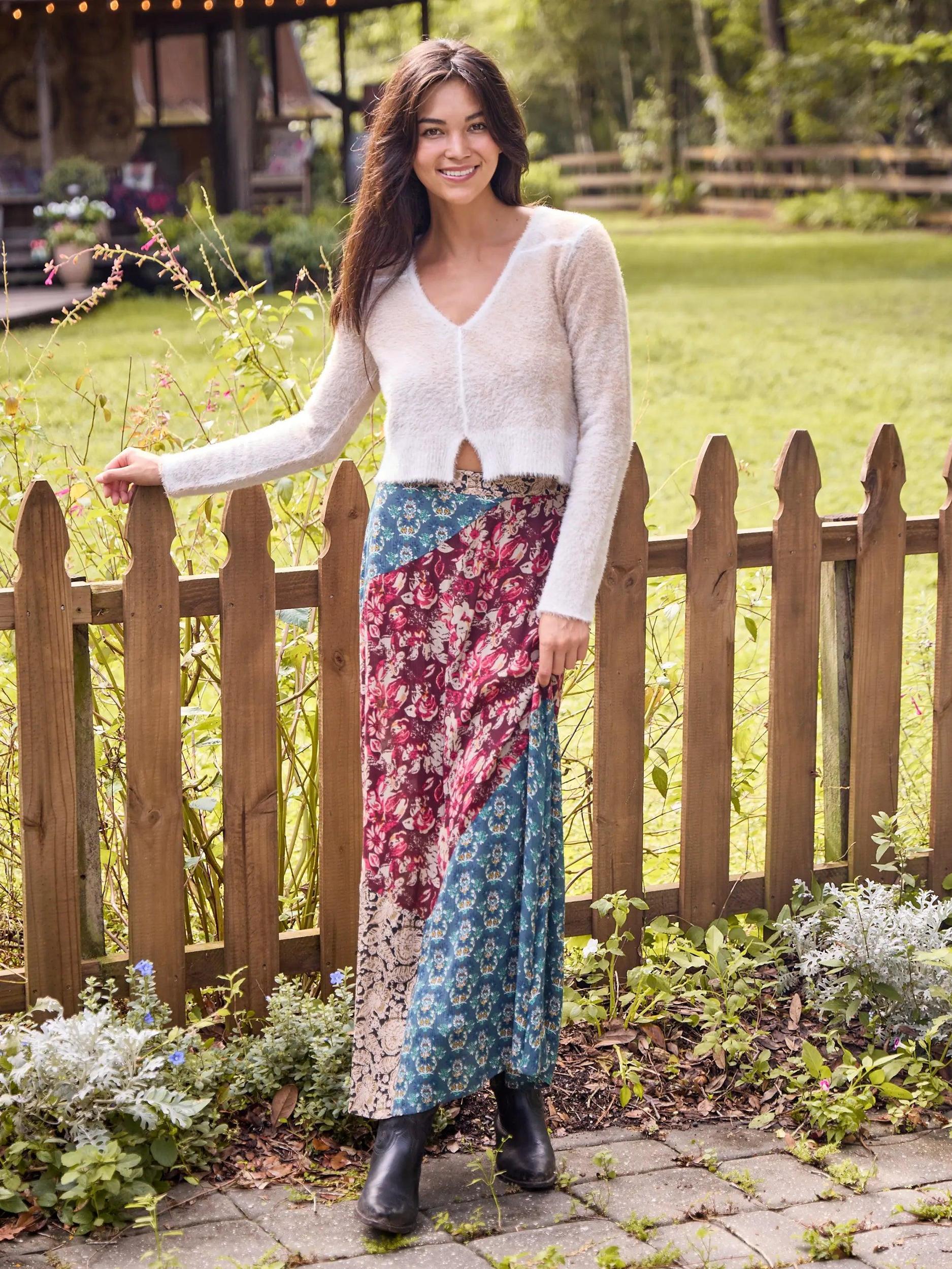 Come Together Maxi Skirt - Plum Turquoise Mixed Floral Product Image