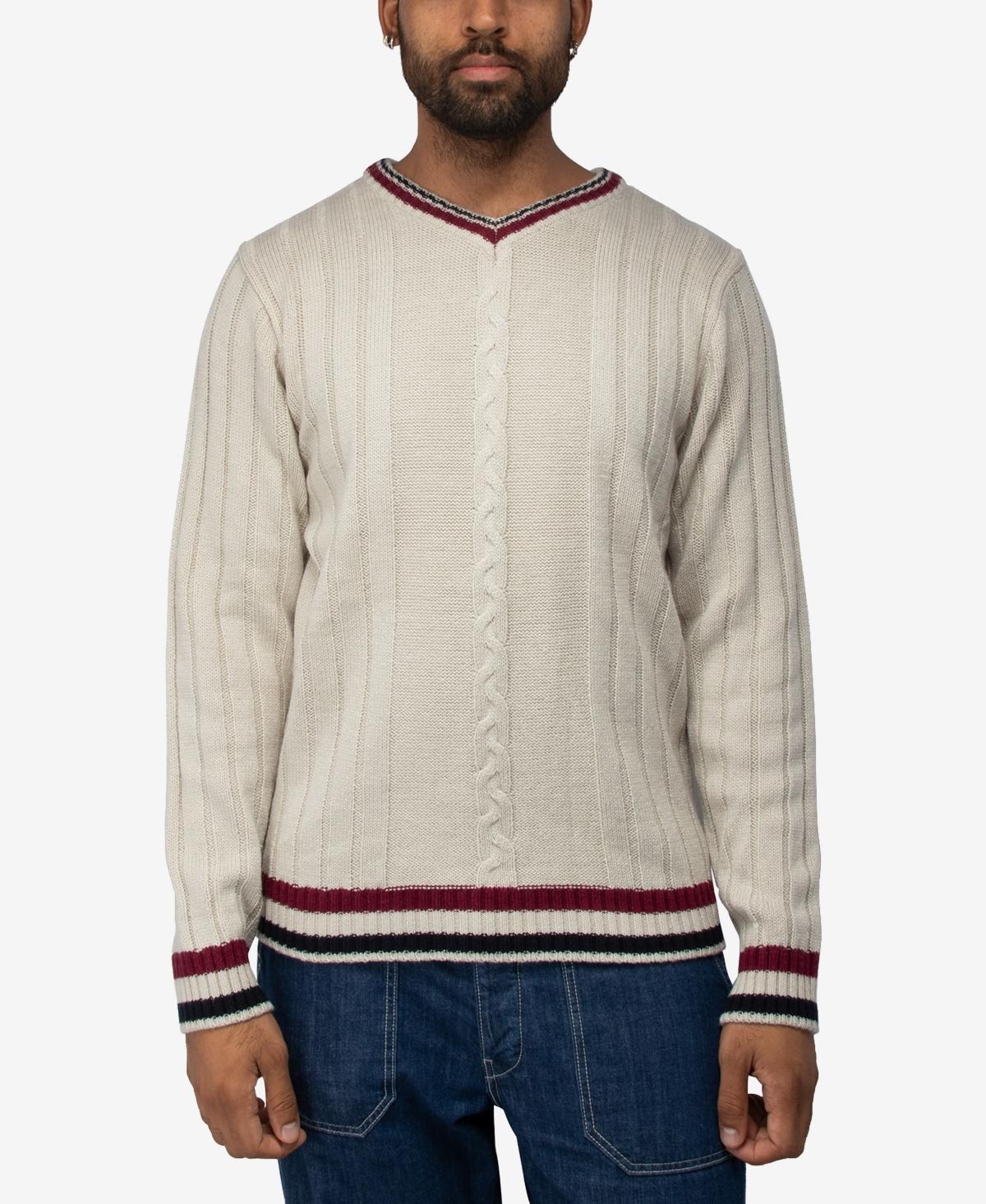 Men's Xray Cable Knit Tipped V-Neck Sweater, Size: Large, Grey Product Image