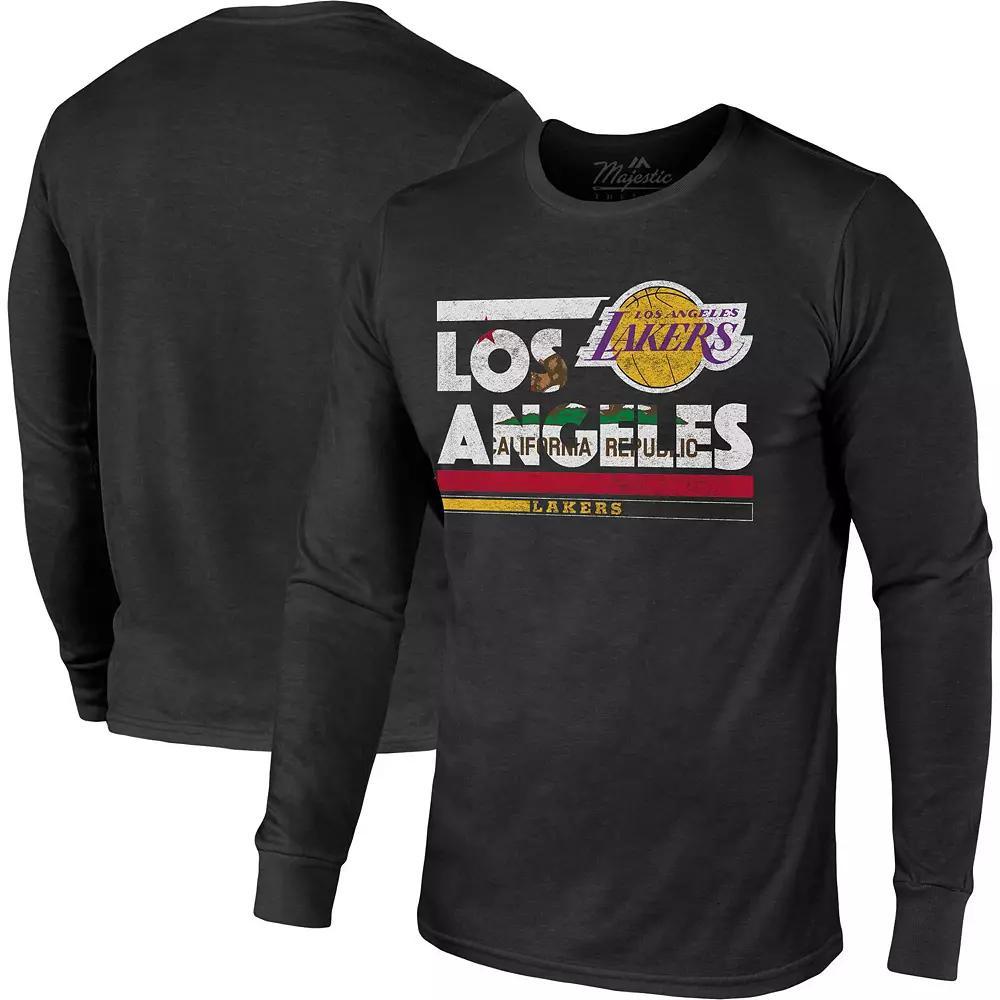 Men's Majestic Threads Black Los Angeles Lakers City and State Tri-Blend Long Sleeve T-Shirt, Size: Small Product Image