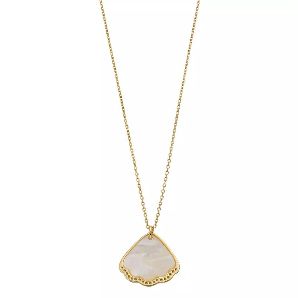 City Luxe Mother of Pearl & Clear Cubic Zirconia Shell Pendant Necklace, Women's, Gold Tone Product Image