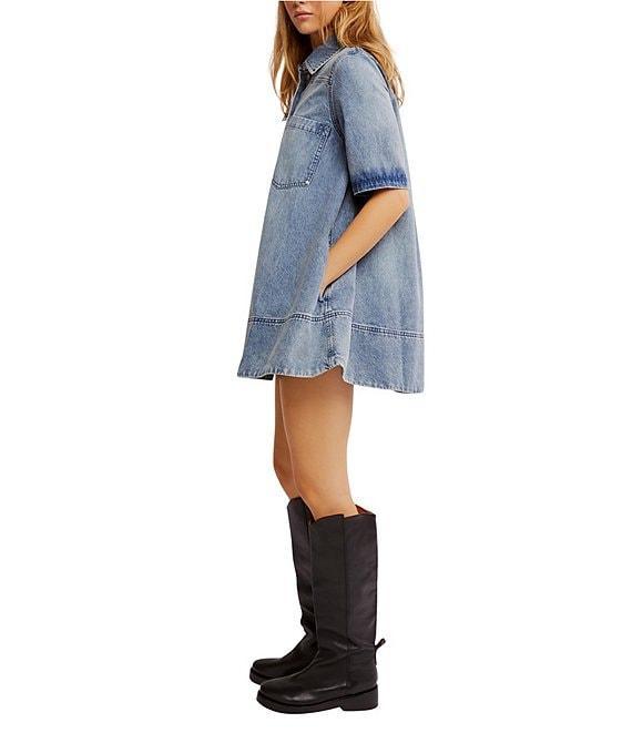Free People Remino Collar Neck Short Sleeve Denim Mini Dress Product Image