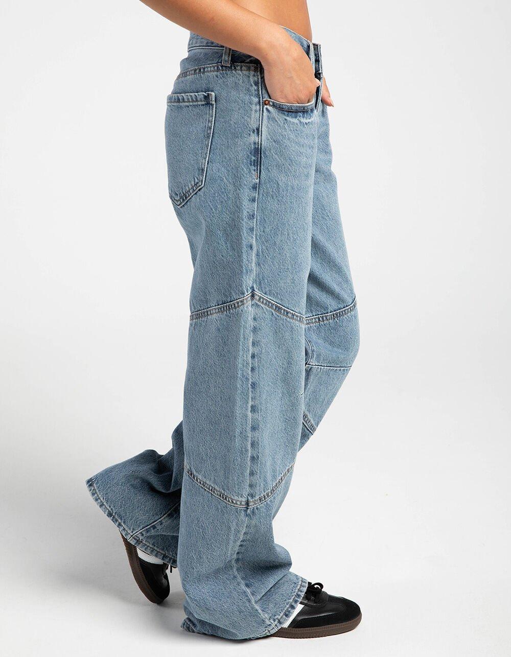 RSQ Womens Low Rise Moto Slouch Rigid Jeans - MEDIUM WASH Product Image