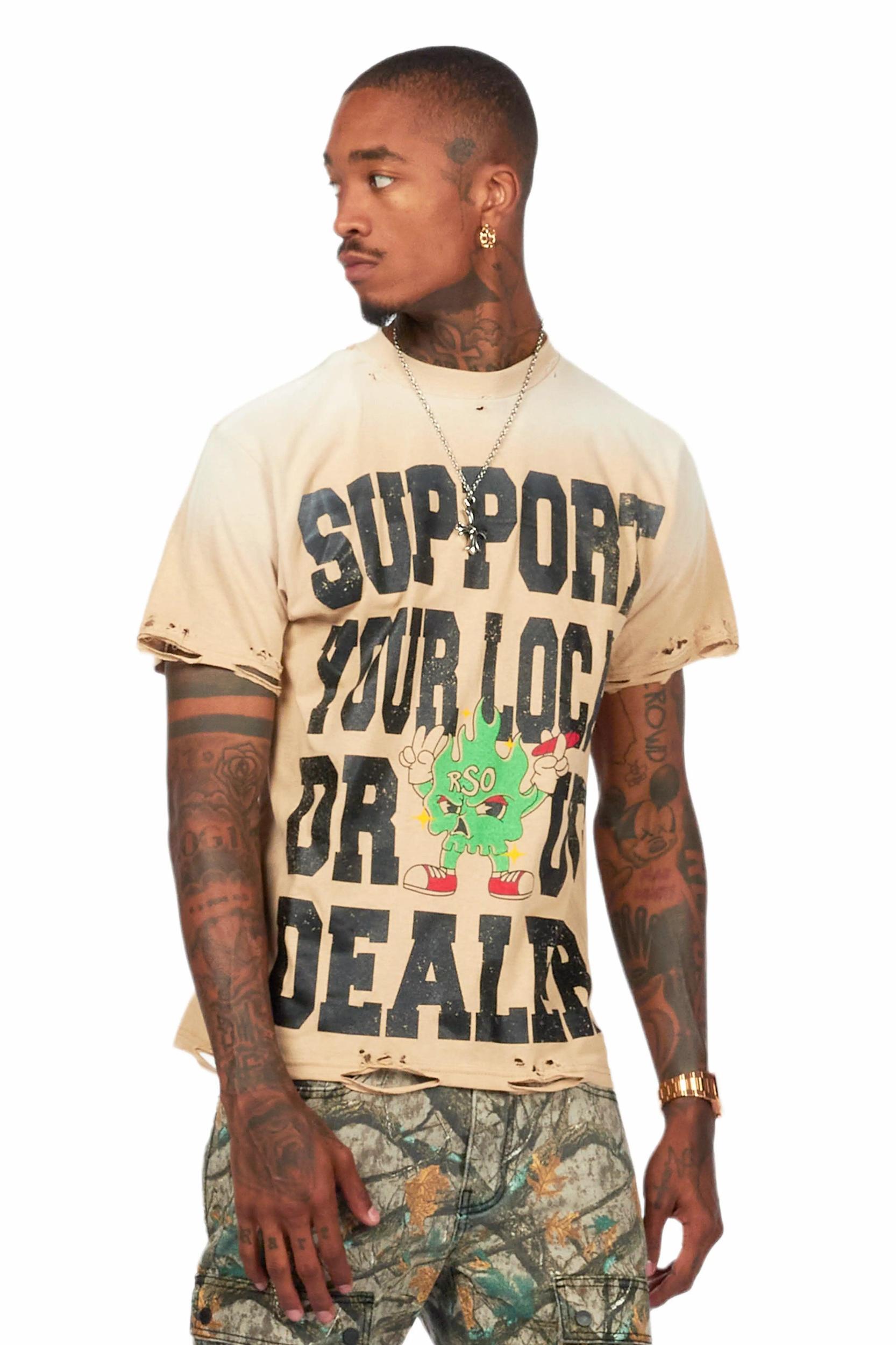 Tarl Beige Oversized Graphic T-Shirt Male Product Image