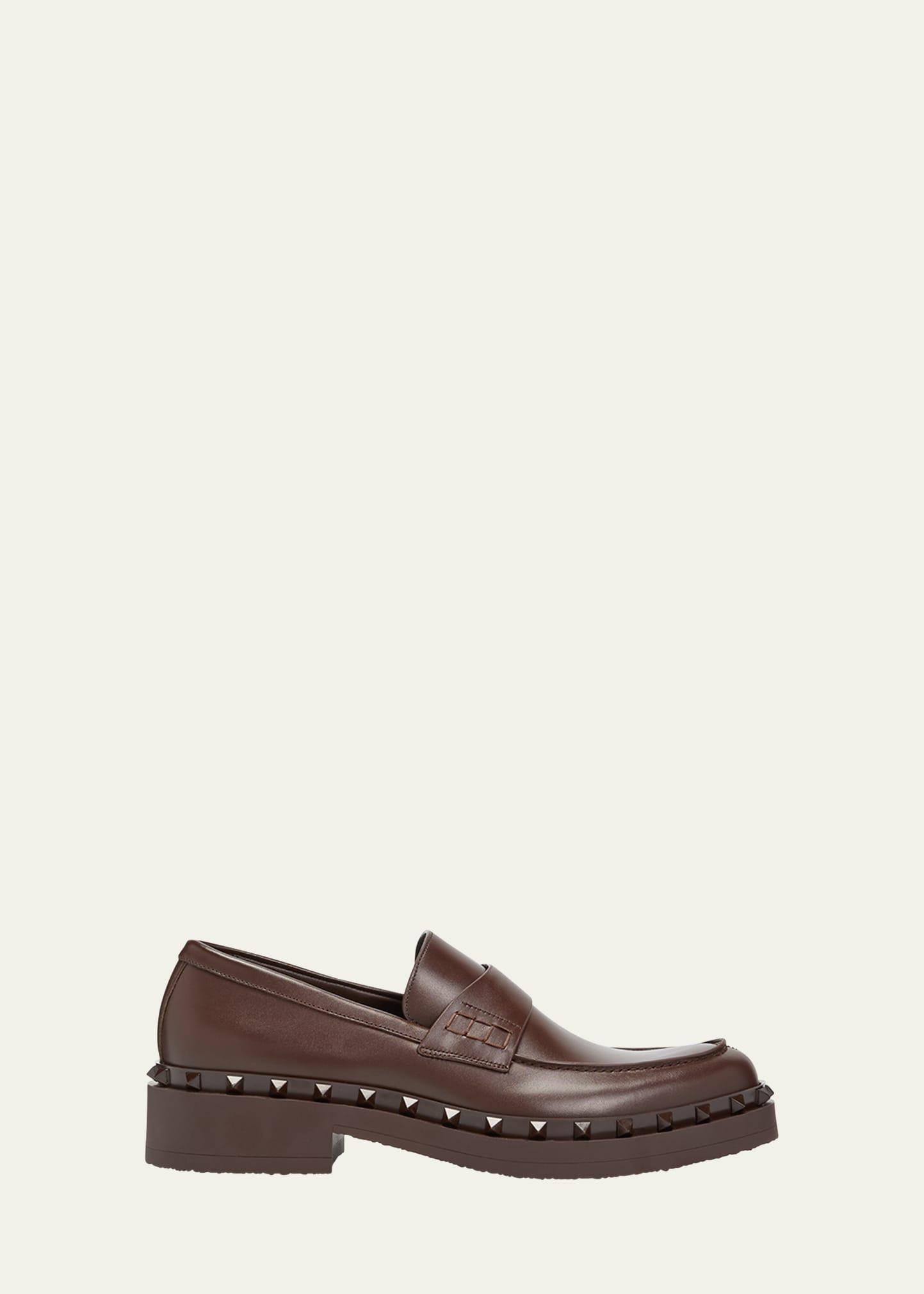 Mens Rockstud Leather Penny Loafers Product Image