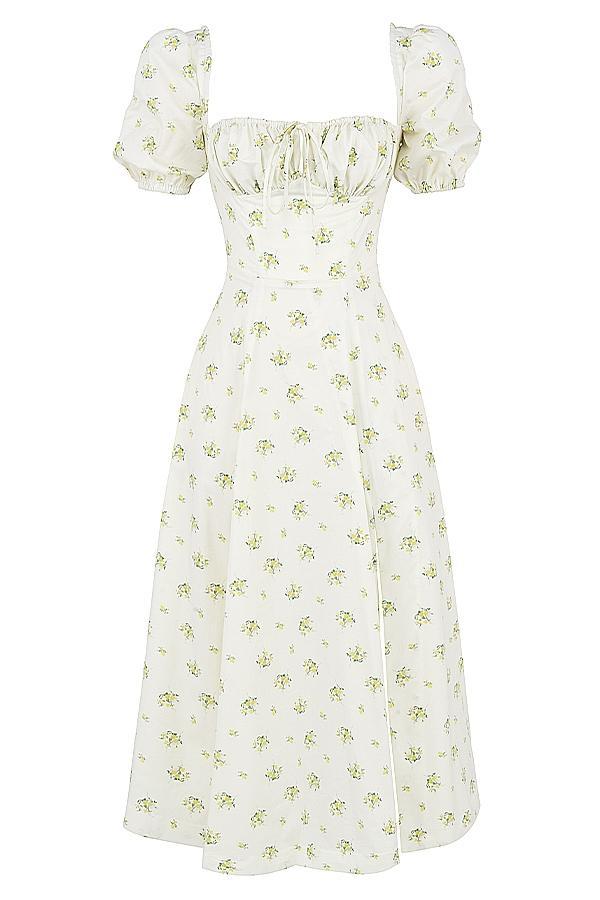 Tallulah Ivory Floral Puff Sleeve Midi Dress Product Image