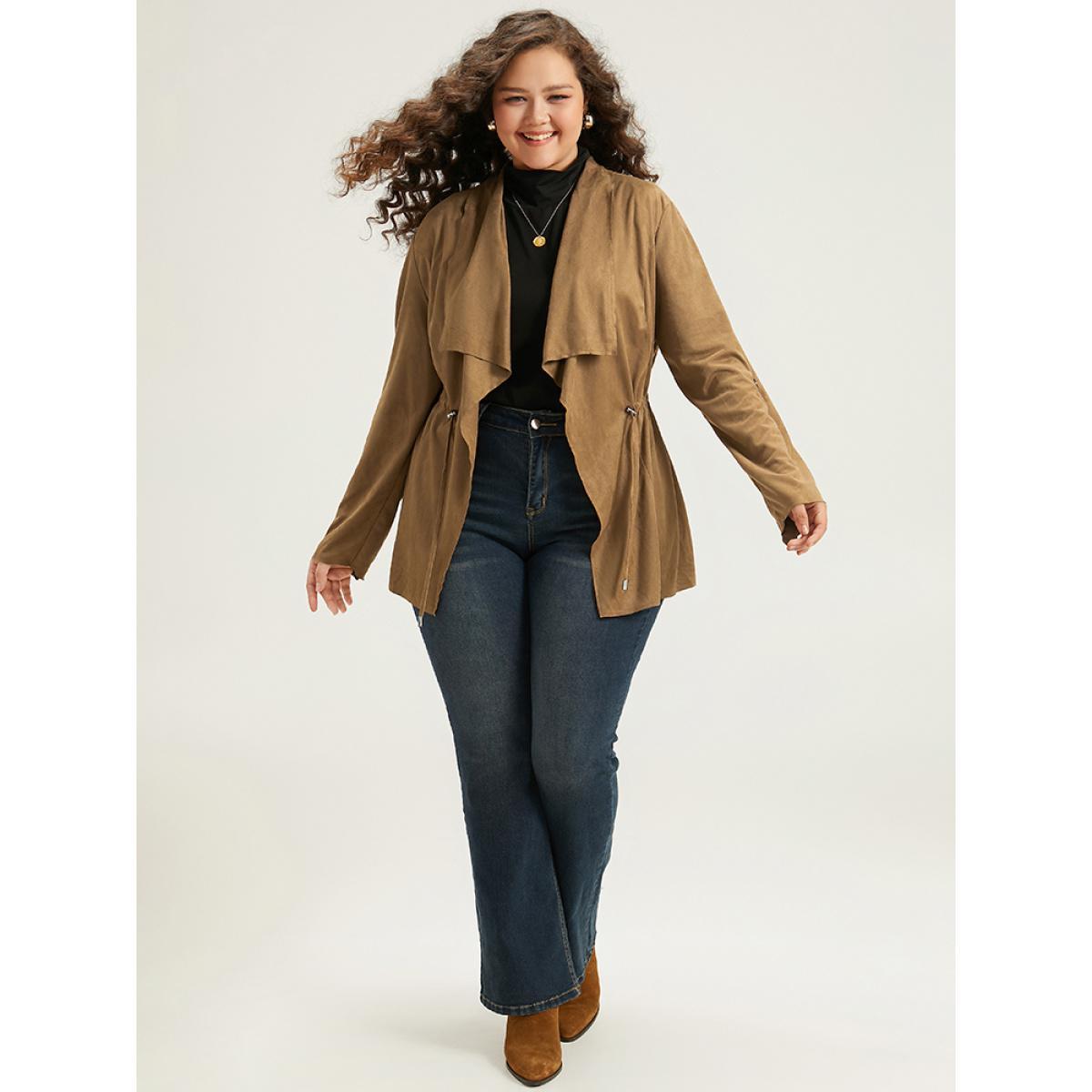 Plus Size Asymmetrical Neck Drawstring Tab Sleeve Coat Women Tan Casual Drawstring Ladies Everyday Winter Coats BloomChic 30/6X Product Image