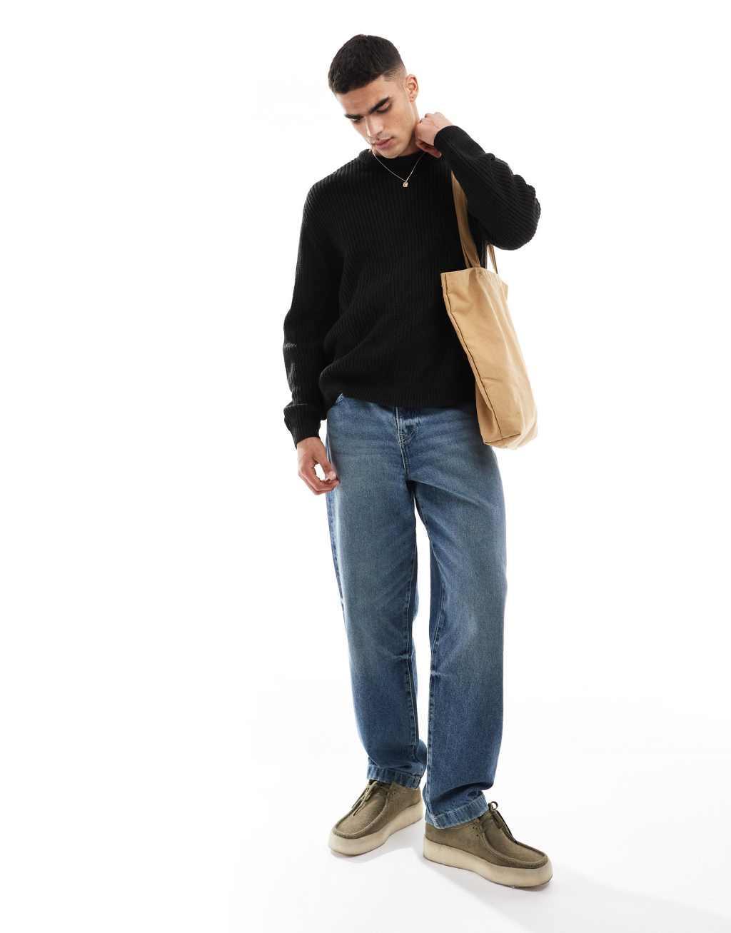 ASOS DESIGN knit oversized rib sweater in black Product Image