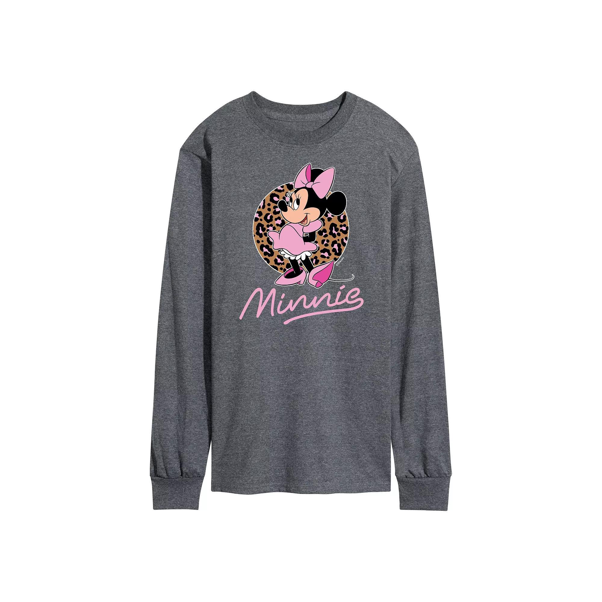 Disney's Minnie Mouse Men's Leopard Long Sleeve Graphic Tee, Size: XXL, Gray Product Image