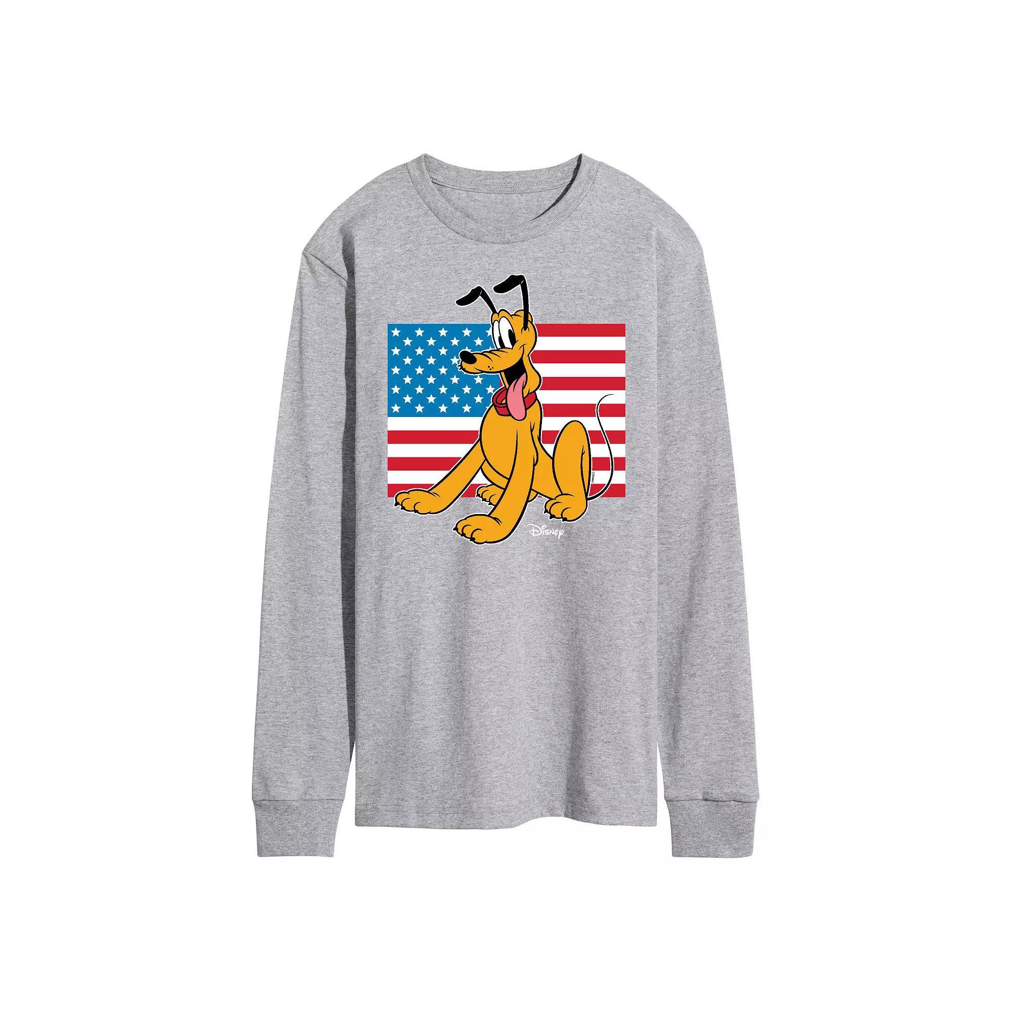 Disneys Pluto Mens USA Flag Long Sleeve Graphic Tee Product Image