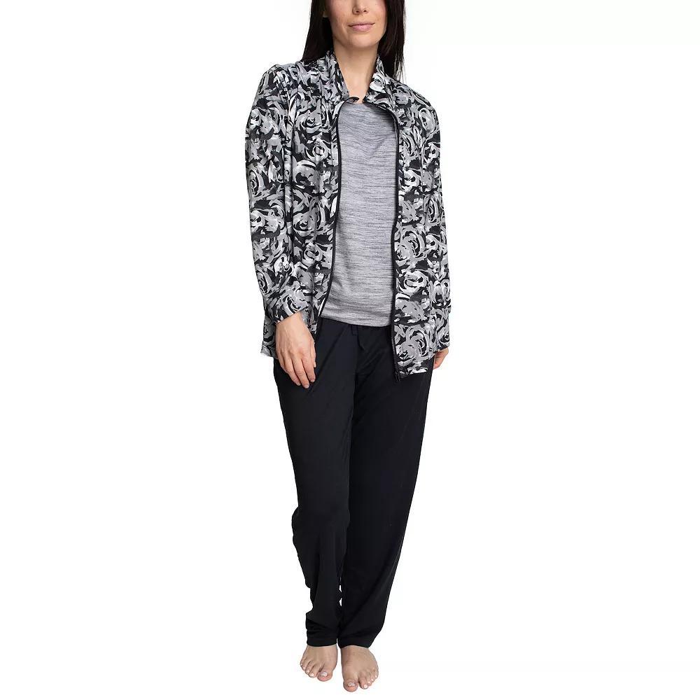 Women's Hanes® Everyday Wear 3-Piece Long Sleeve Zip-Up Sweater, T-Shirt & Pants Set in Regular & Plus Size, Size: 1XL, Blue Product Image