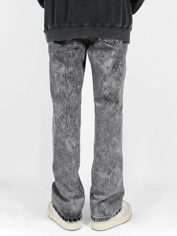 Men's Hip Pop Distressed Gray Wash Zip Up Loose Jeans Product Image