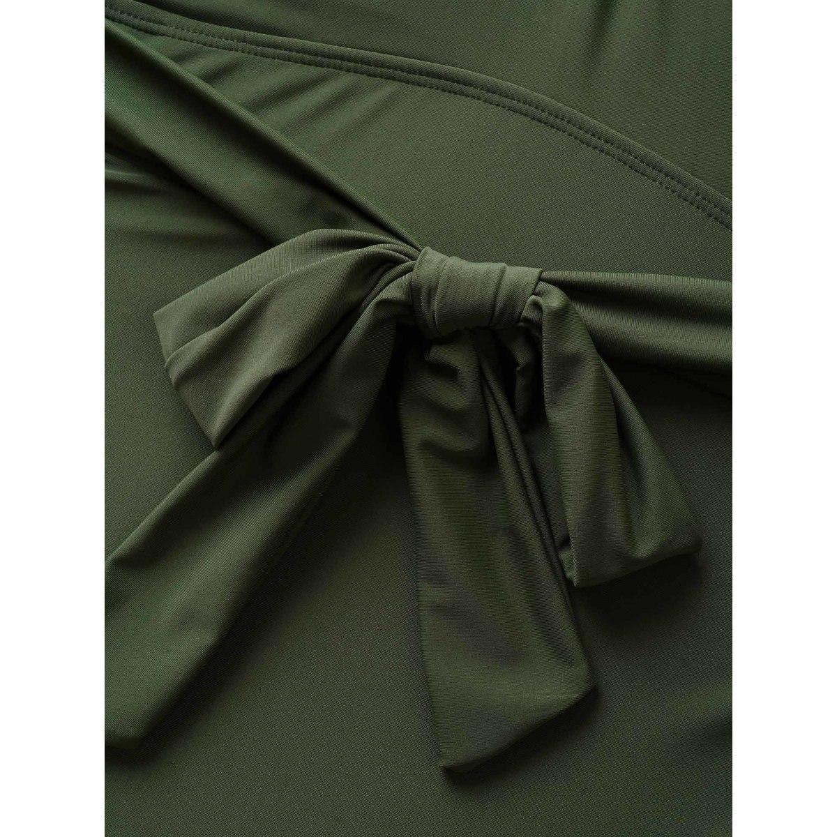 Plus Size Solid Overlap Collar Ruffle Sleeve One Piece Swimsuit Women's Swimwear ArmyGreen Beach Ruffles Curve Bathing Suits High stretch One Pieces BloomChic 26/4X Product Image