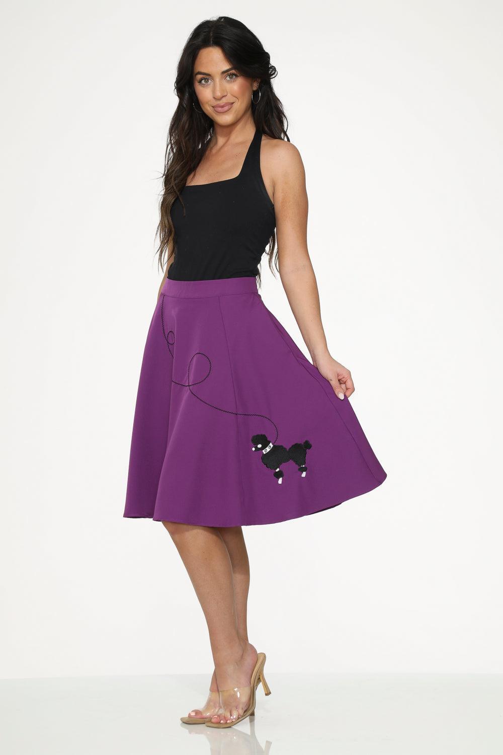 Purple Black Embroidered Poodle Swing Skirt Product Image