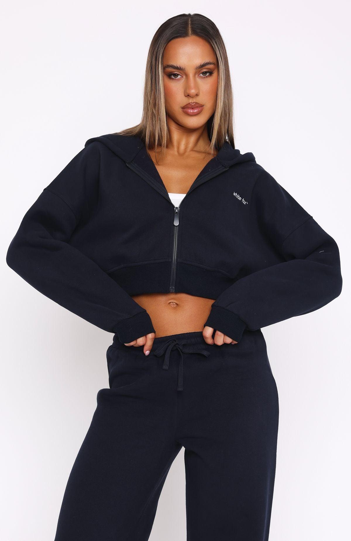 She's Effortless Cropped Hoodie Navy Product Image