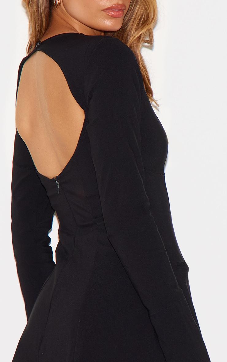 Black Stretch Woven Boat Neck Flare Sleeve Shift Dress Product Image