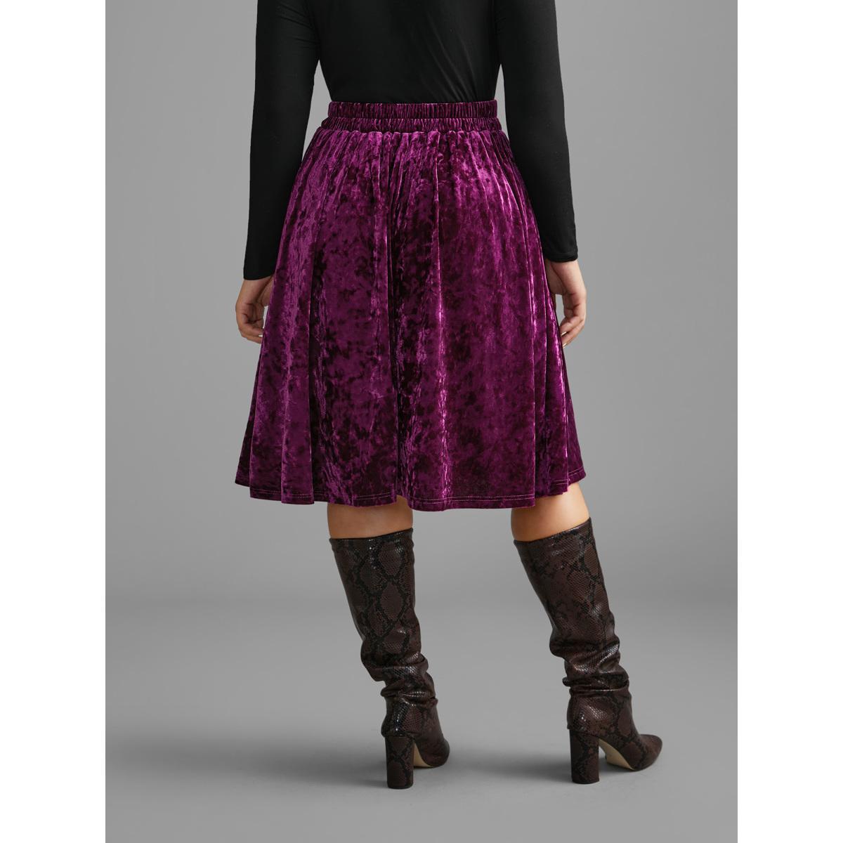 Plus Size Velvet Elastic Waist Skirt Women Deeppurplered Elegant Loose Medium stretch Slanted pocket Everyday Skirts BloomChic 14-16/1X Product Image