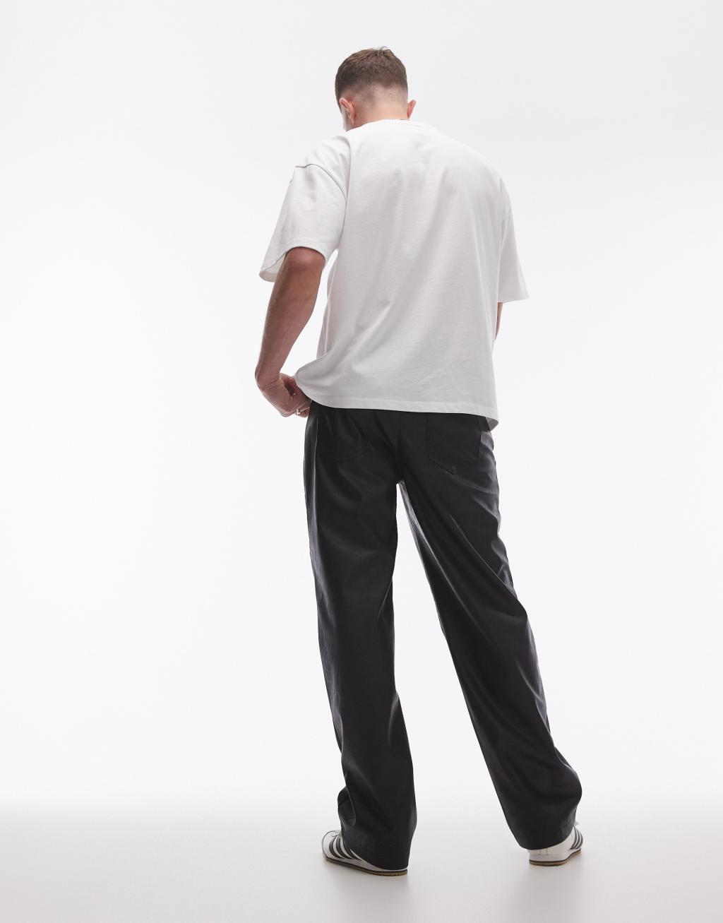 Topman wide leg faux leather pants in black Product Image