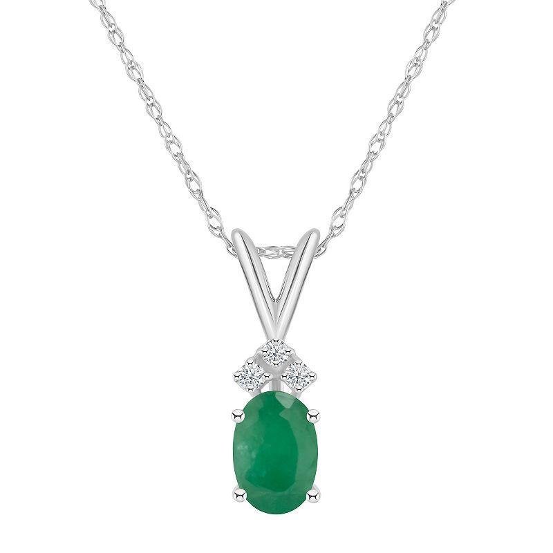 Celebration Gems 14k White Gold Gemstone & Diamond Accent Pendant Necklace, Women's, Size: 18", Green Product Image