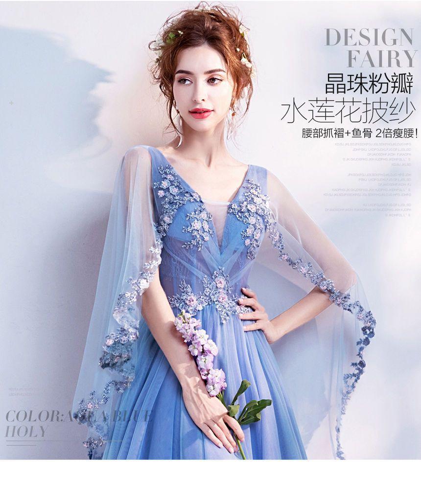 Flower Embroidered Sleeveless Evening Gown Product Image