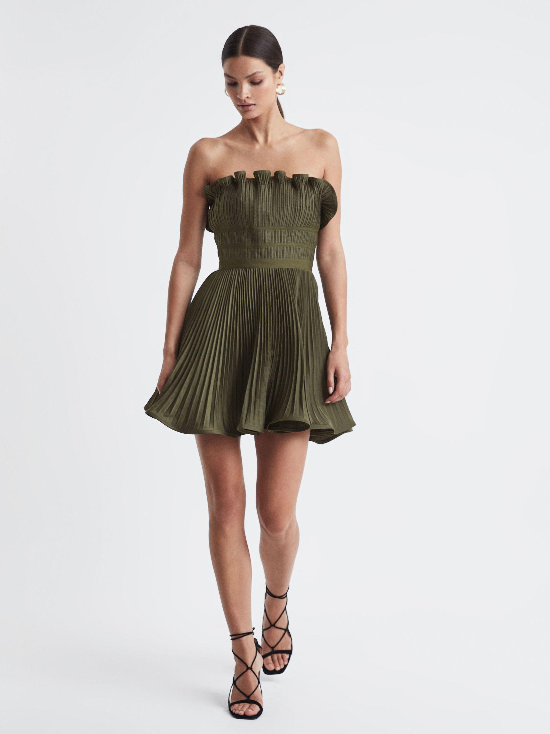 Amur Strapless Pleated Mini Dress in Olive Product Image