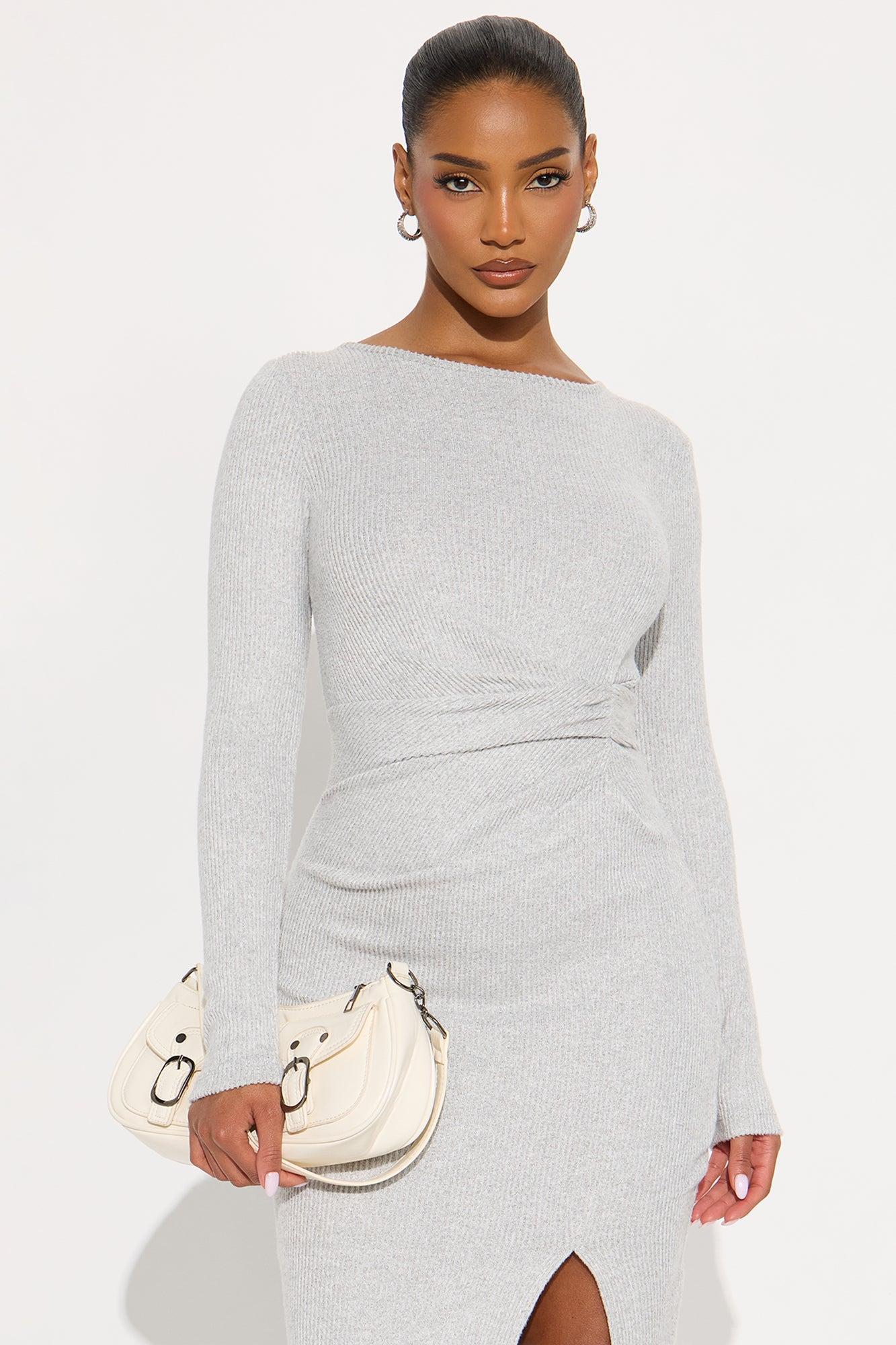 Nara Sweater Long Sleeve Midi Dress - Heather Grey Female Product Image