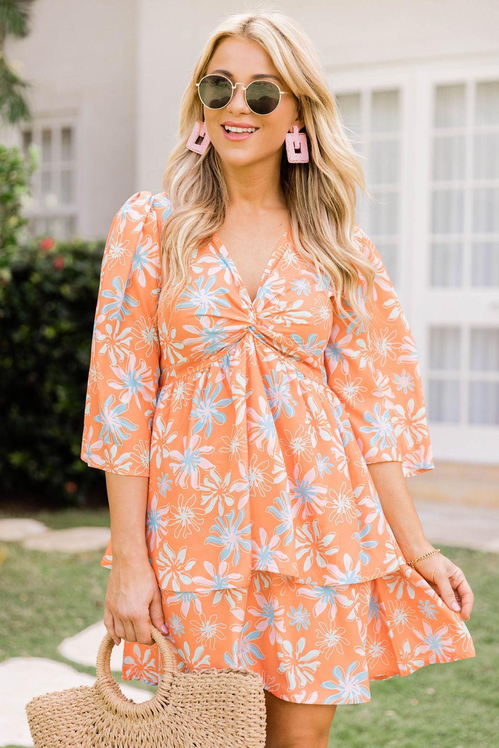 Morning Mimosas Bright Orange Floral Mini Dress FINAL SALE Product Image