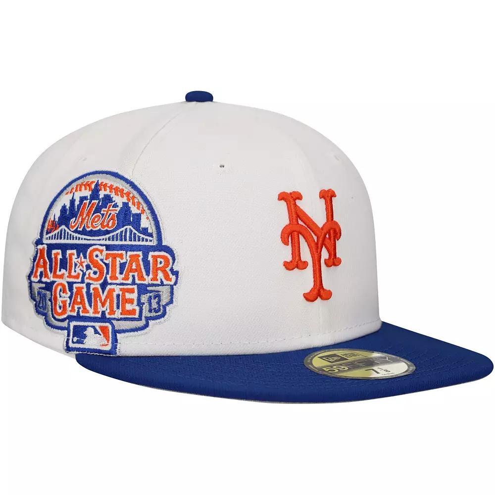 Men's New Era White/Royal New York Mets Major Sidepatch 59FIFTY Fitted Hat, Size: 7 1/8 Product Image