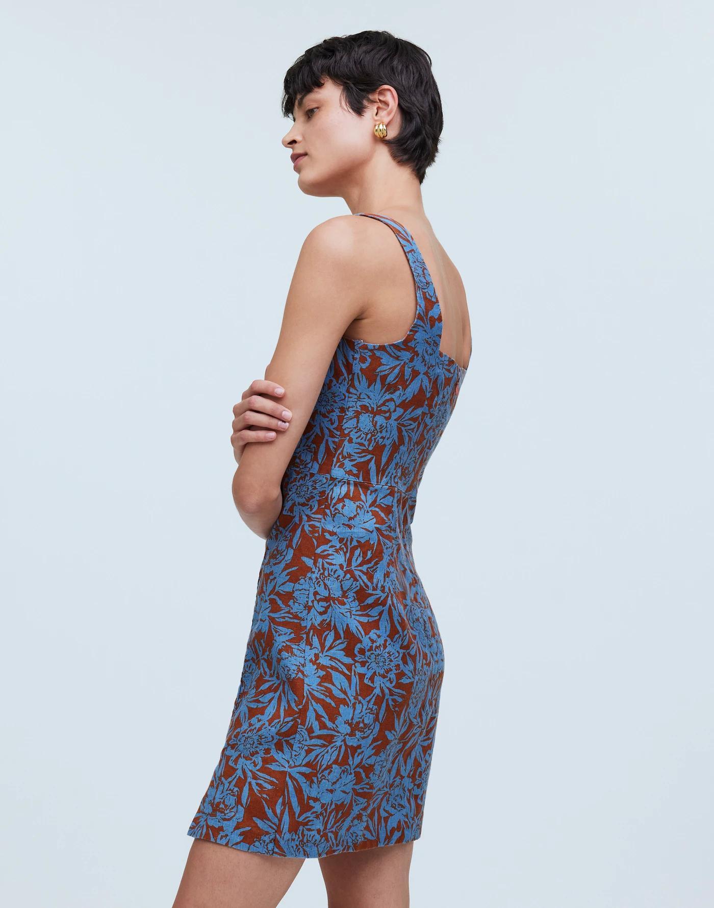 Sweetheart Mini Dress in Floral 100% Linen Product Image